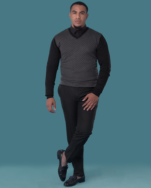 Stylish Black Jersey with Grey Pattern