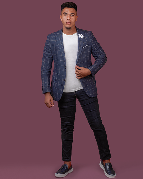 Navy check blazer hotsell